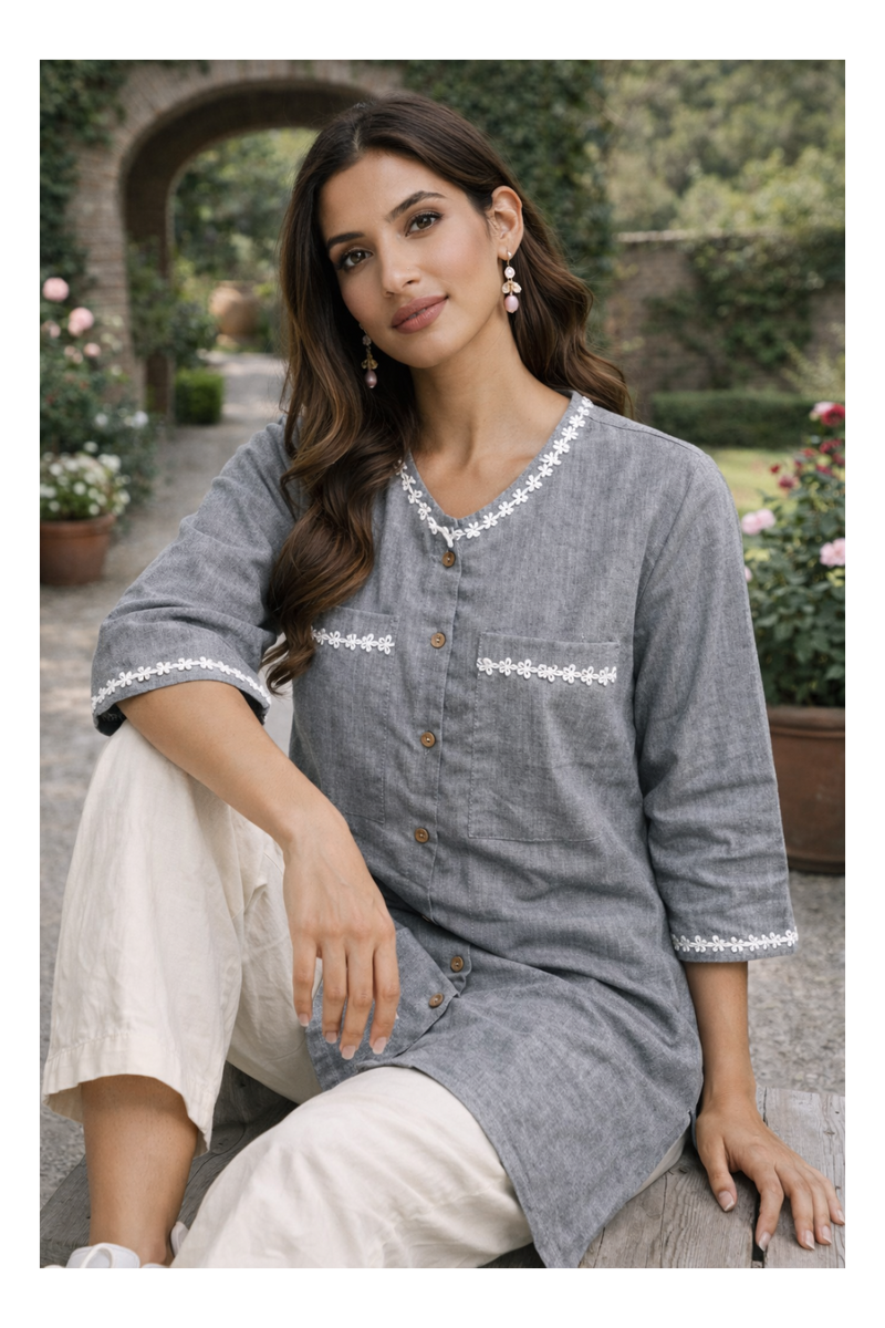 Serene Bloom Straight Shirts Grey