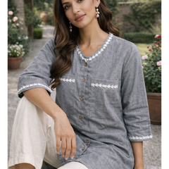 Serene Bloom Straight Shirts Grey