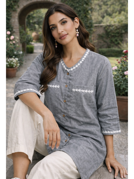 Serene Bloom Straight Shirts Grey