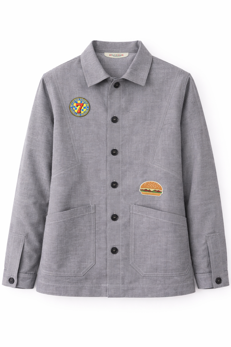 Vintage Patch Washed Grey Utility Jacket Front
