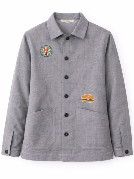 Vintage Patch Washed Grey Utility Jacket Front