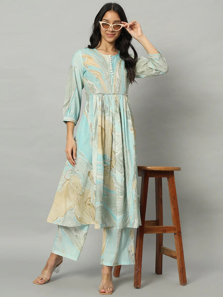 Pastel Marble Elegance – Flowy Dress