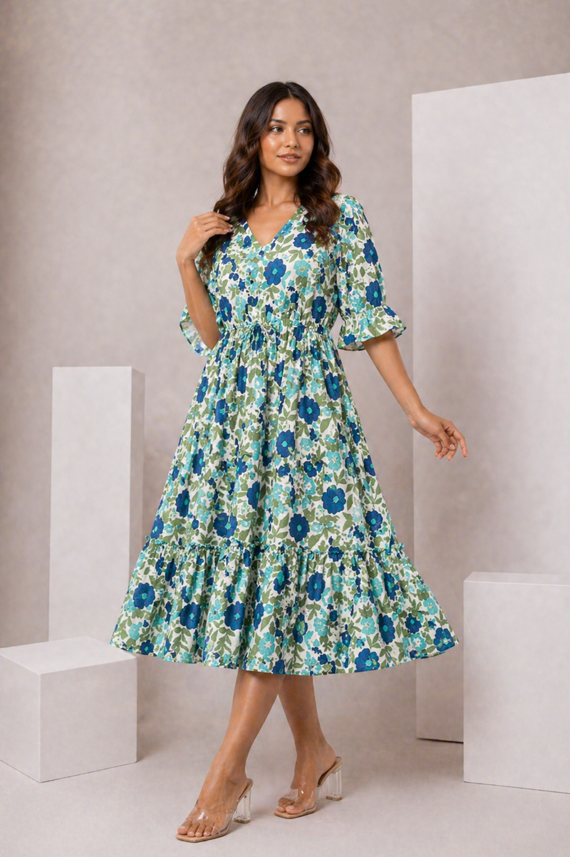Floral midi sleeve dress