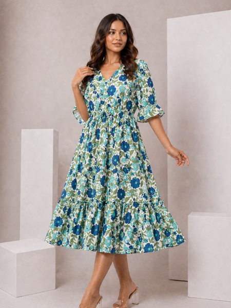Floral midi sleeve dress