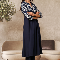 Solid Floral Printed Kurta