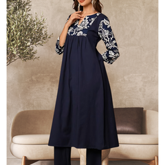 Solid Floral Printed Kurta