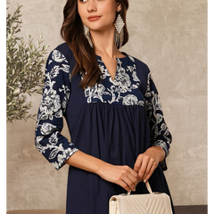 Solid Floral Printed Kurta