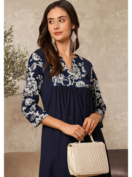 Solid Floral Printed Kurta