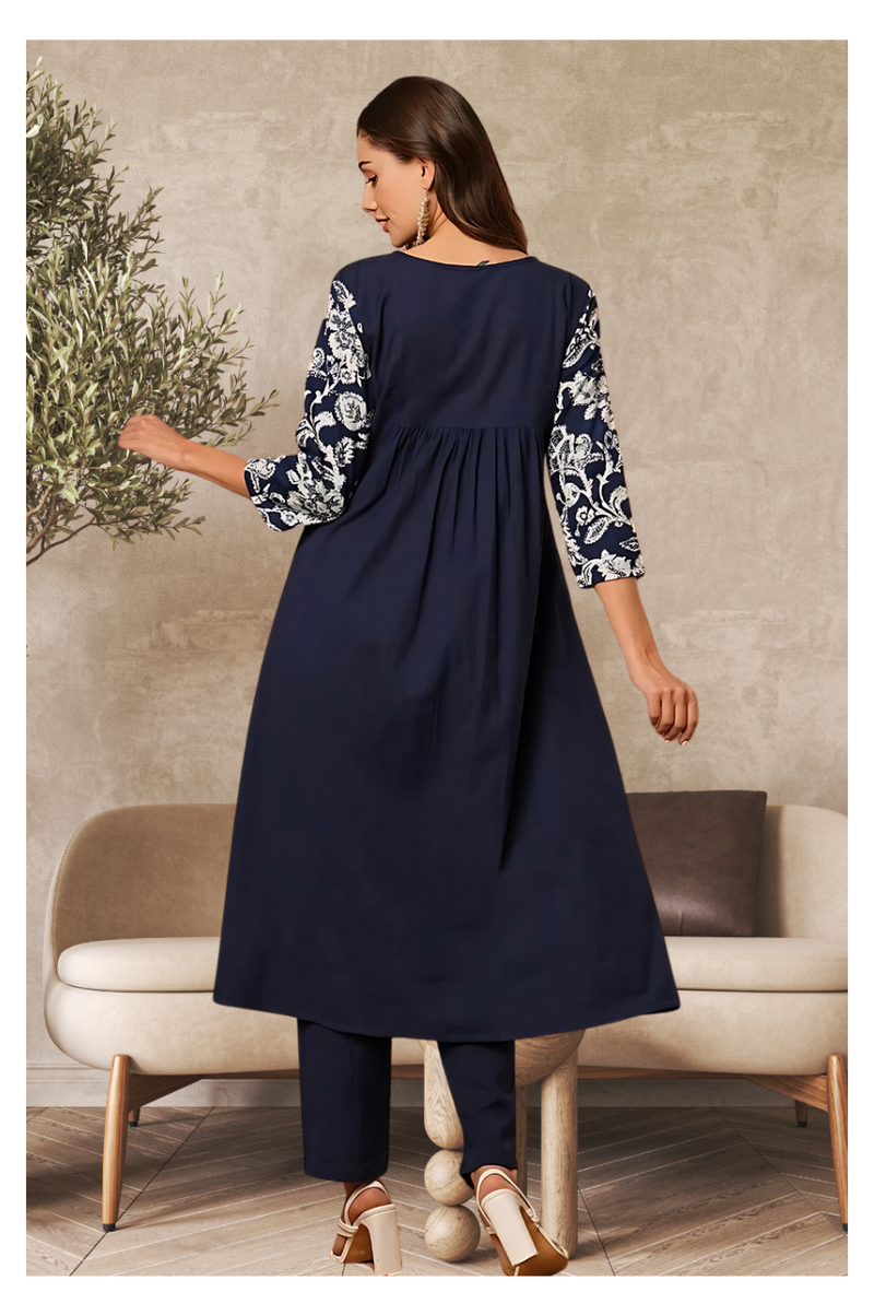 Solid Floral Printed Kurta