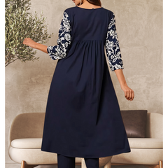 Solid Floral Printed Kurta