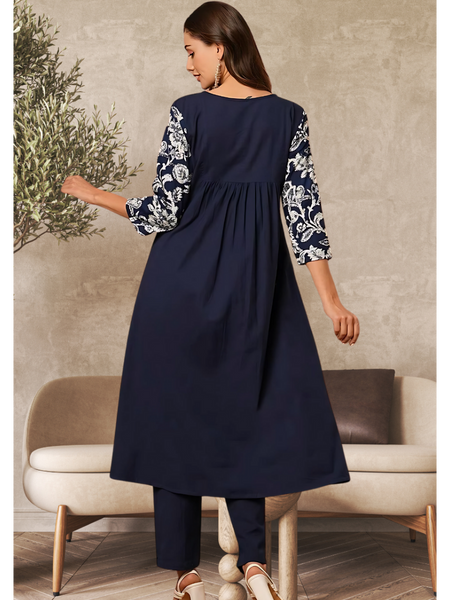 Solid Floral Printed Kurta