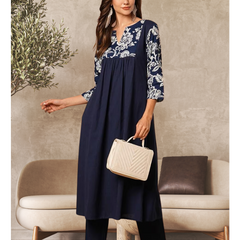 Solid Floral Printed Kurta