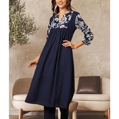 Solid Floral Printed Kurta