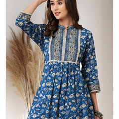 Blue Floral Kantha Kurti Set