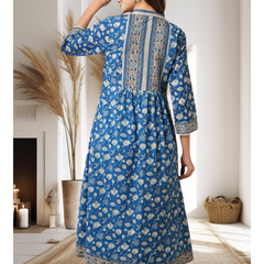 Blue Floral Kantha Kurti Set