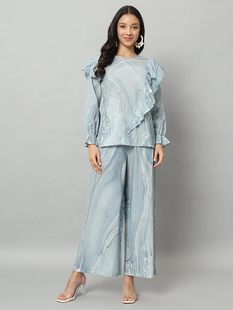Abstract Ruffle Top Co-ord Set
