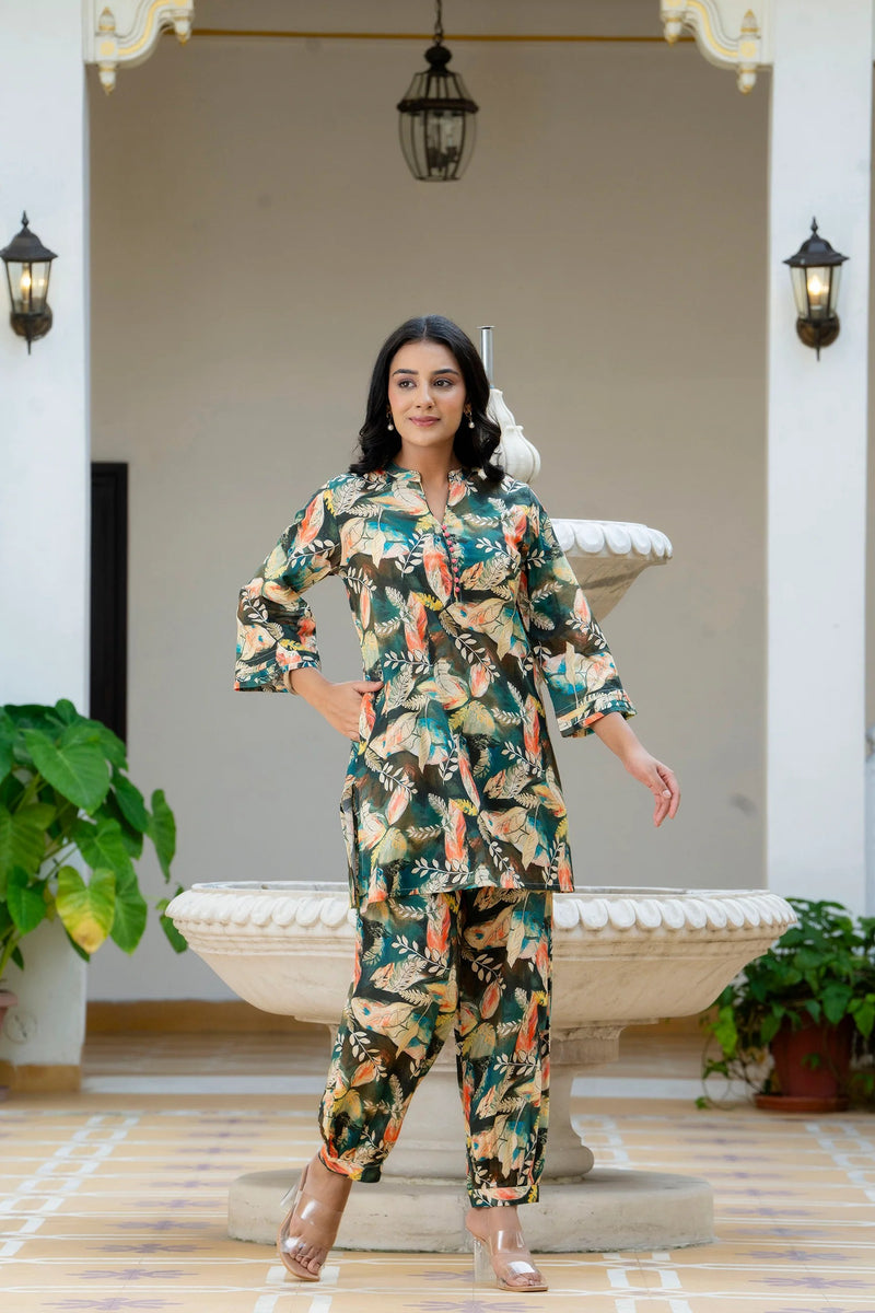 Dusky Feather Print Co-ord Set