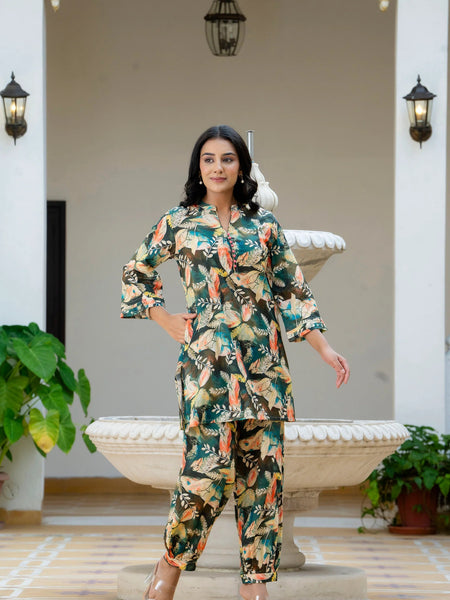 Dusky Feather Print Co-ord Set