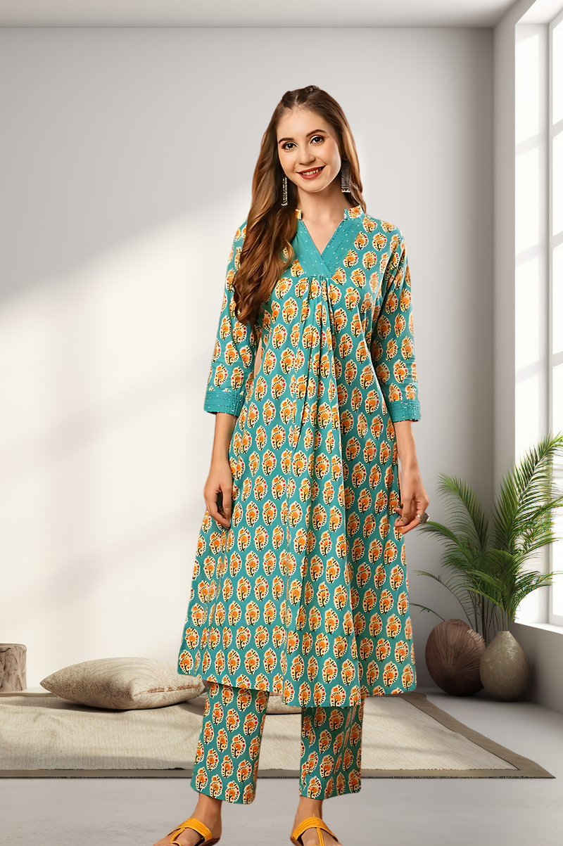 A-Line Planted Kurta With Pant