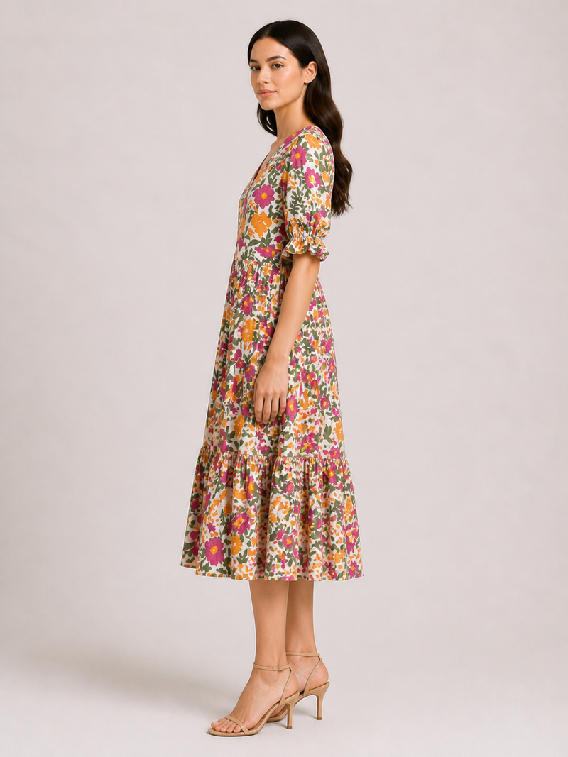 Floral midi sleeve dress