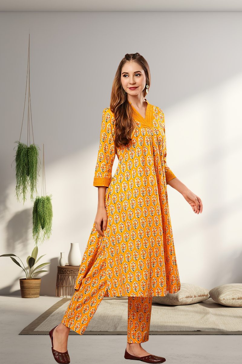 A-Line Planted Kurta With Pant