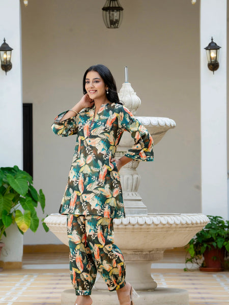 Dusky Feather Print Co-ord Set