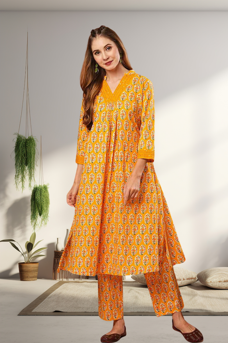 A-Line Planted Kurta With Pant