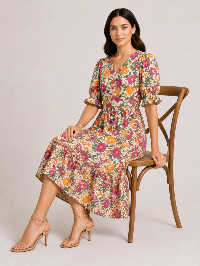 Floral midi sleeve dress