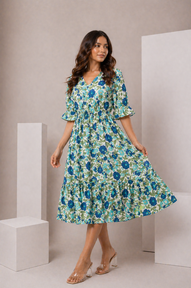 Floral midi sleeve dress