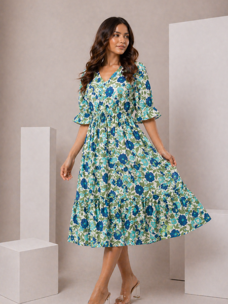 Floral midi sleeve dress