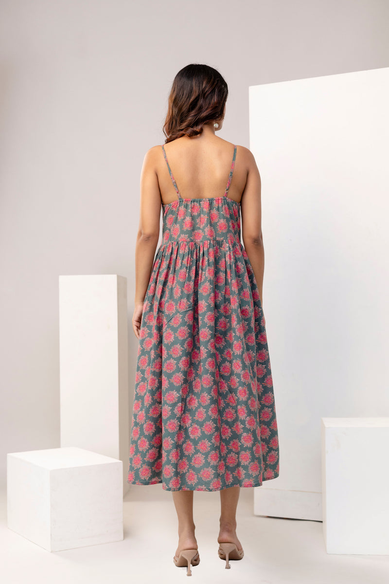 Dusty Sage Strappy Midi Dress