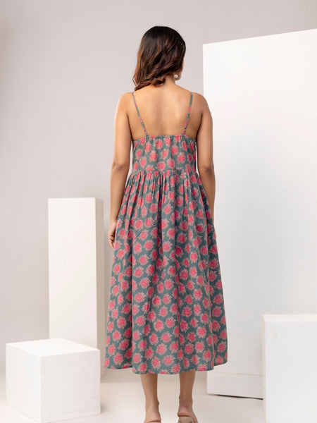 Dusty Sage Strappy Midi Dress