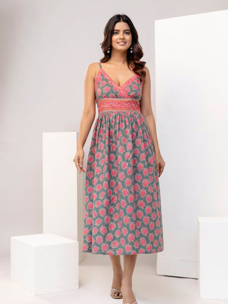 Dusty Sage Strappy Midi Dress
