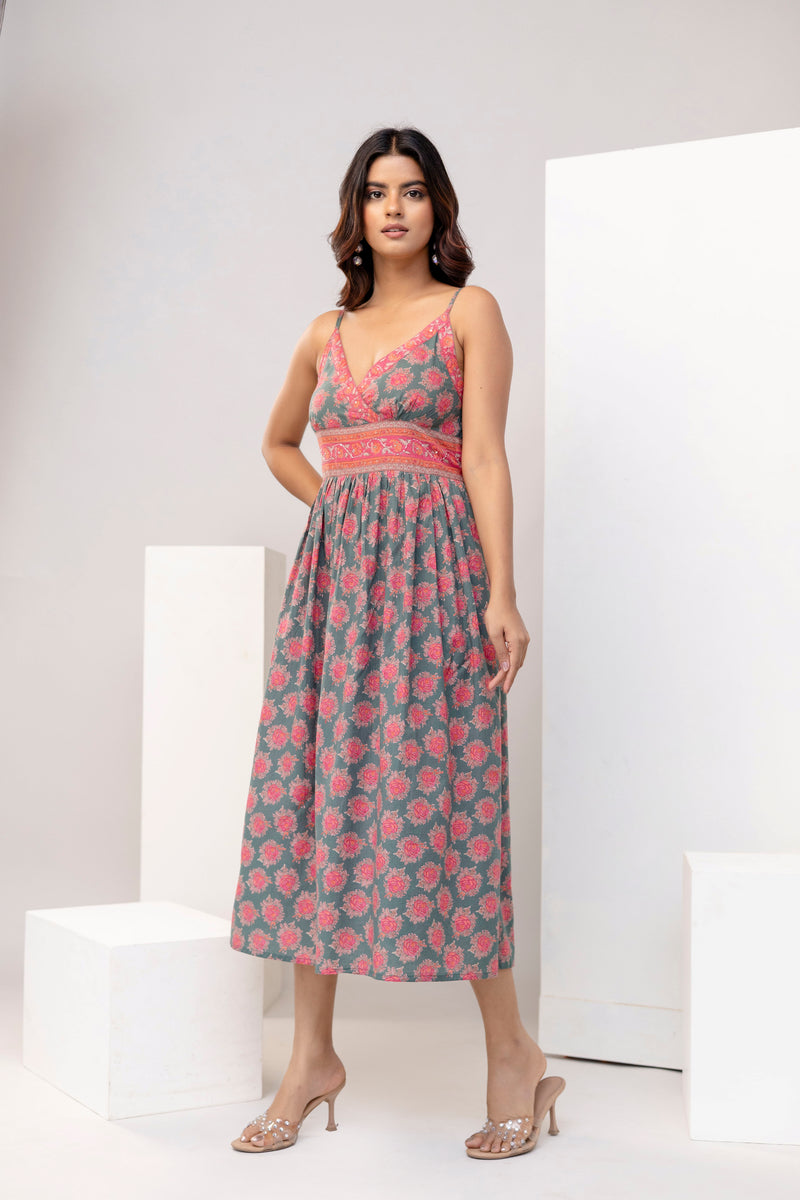 Dusty Sage Strappy Midi Dress