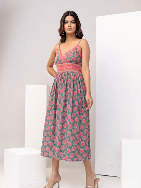 Dusty Sage Strappy Midi Dress