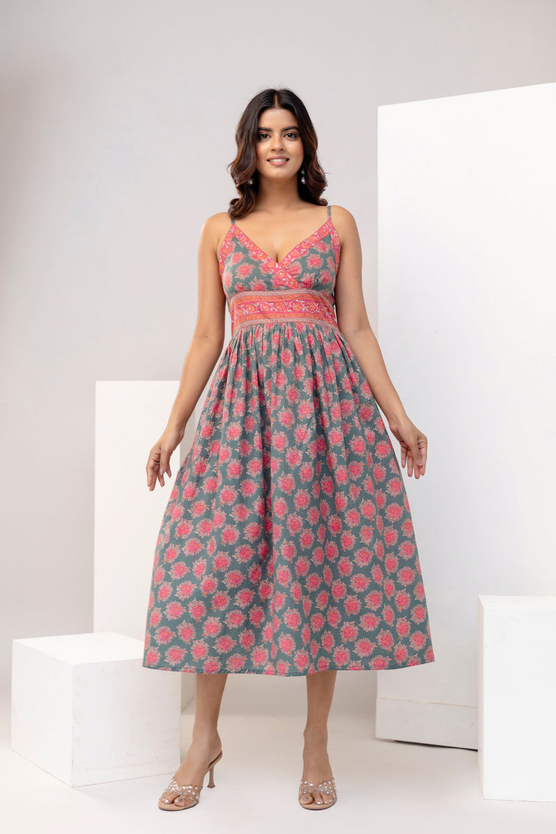 Dusty Sage Strappy Midi Dress