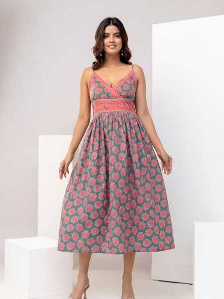Dusty Sage Strappy Midi Dress