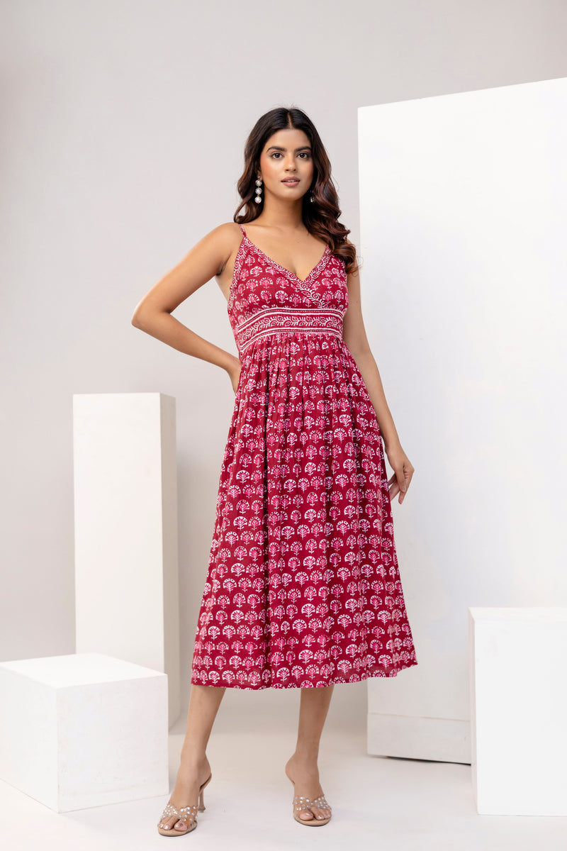Scarlet Charm Strappy Midi Dress