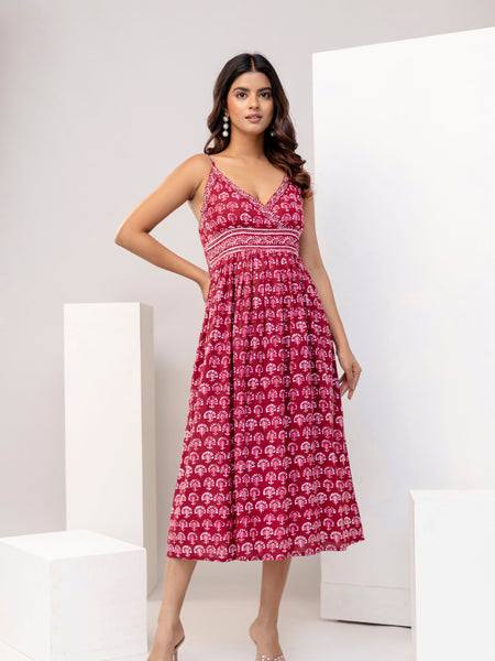 Scarlet Charm Strappy Midi Dress