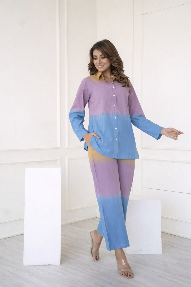 Brown Blue Ombre Co-ord Set