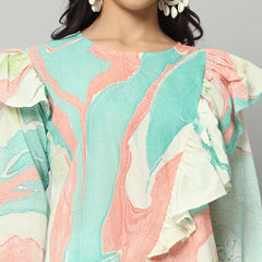 Abstract Ruffle Top Co-ord Set