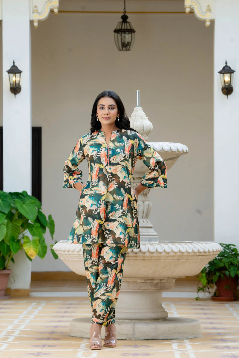 Dusky Feather Print Co-ord Set