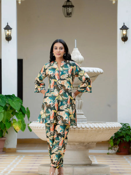 Dusky Feather Print Co-ord Set
