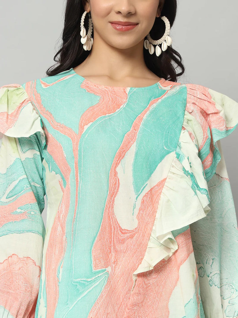 Abstract Ruffle Top Co-ord Set