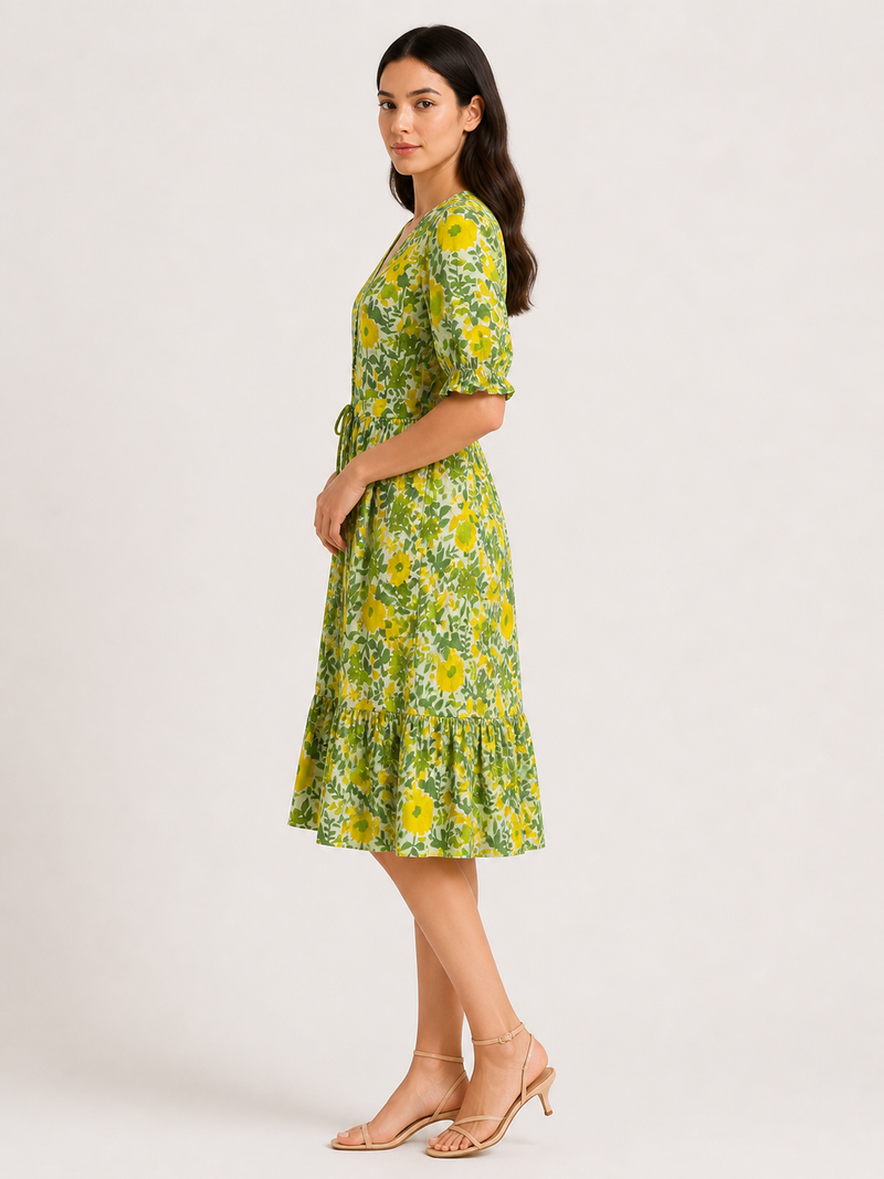 Floral midi sleeve dress