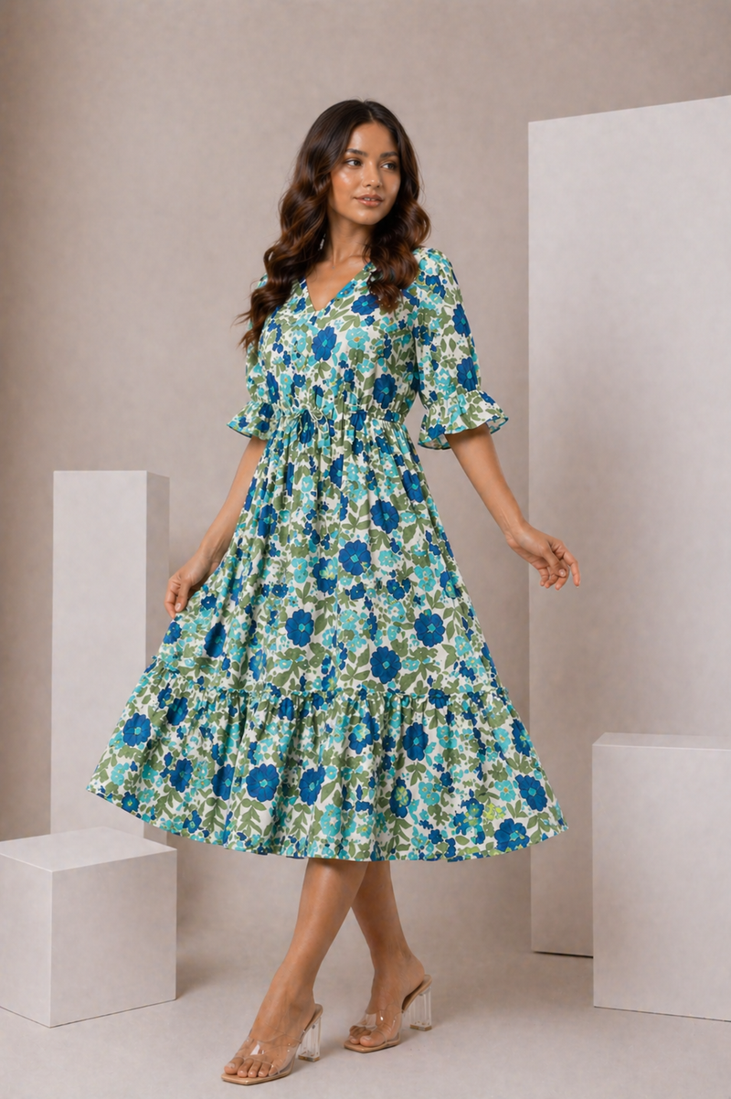 Floral midi sleeve dress
