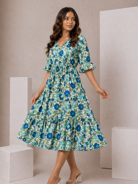 Floral midi sleeve dress