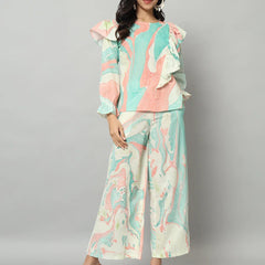 Abstract Ruffle Top Co-ord Set