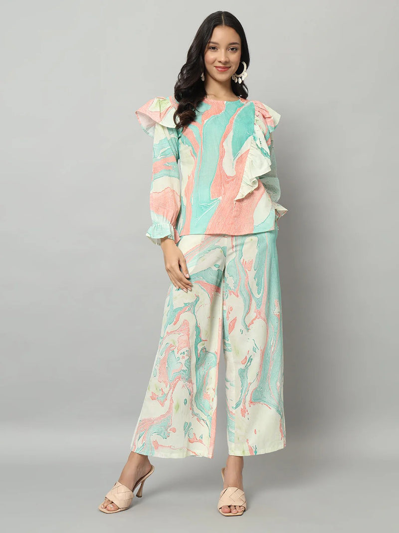 Abstract Ruffle Top Co-ord Set