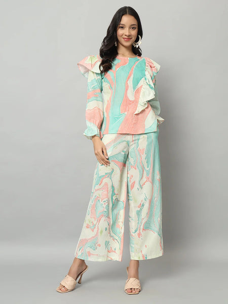Abstract Ruffle Top Co-ord Set